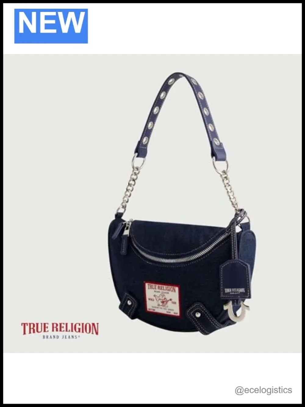 True Religion Women's Hobo Bag with Chain Handle, Lightweight Cotton Polyester